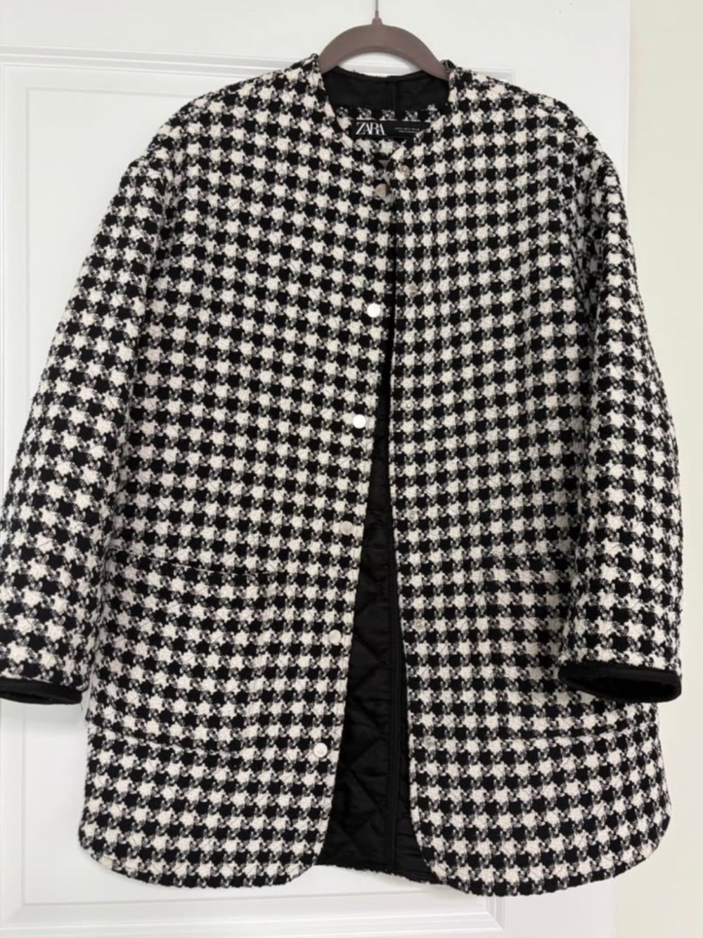 Zara Houndstooth Quilted Oversized Jacket